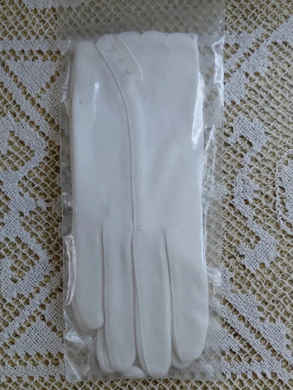 Deadstock Vintage Hand Treat Stretch Nylon Gloves — White. One Size Fits Most